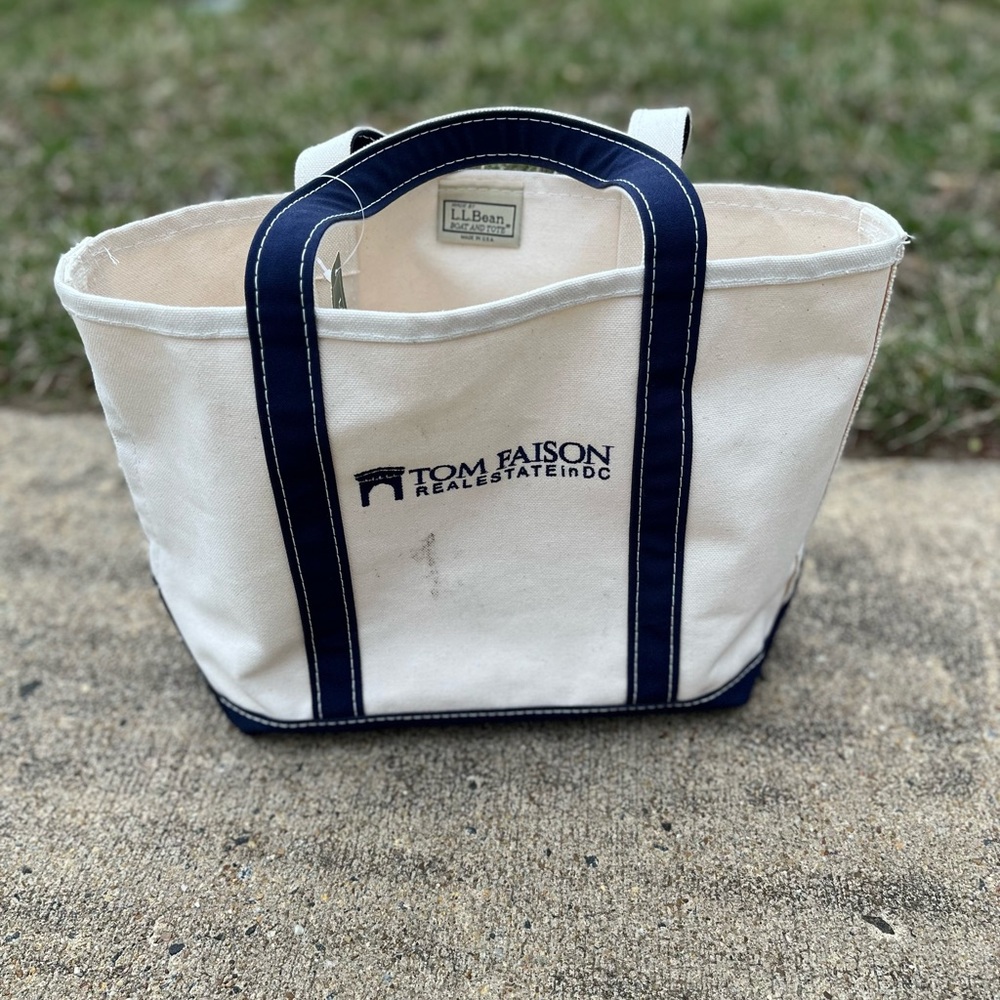NEW! LL Bean Boat and Tote Dark Blue White Medium USA Canvas Tote Bag L.L.